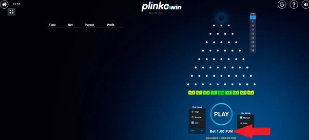 Plinko game by 1win